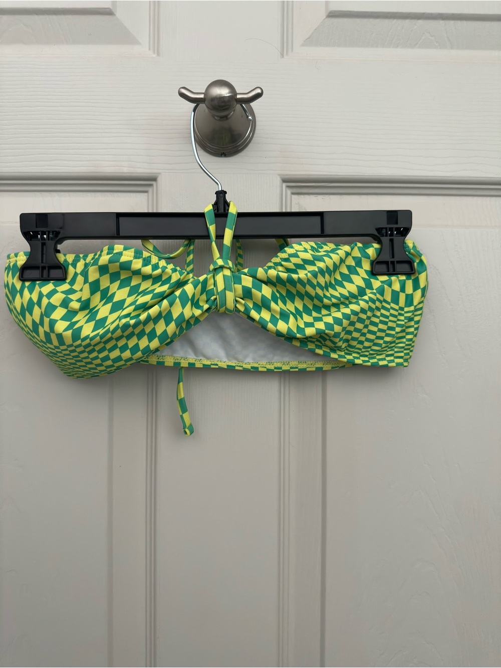Neon Green Check Bandeau Swim Top
